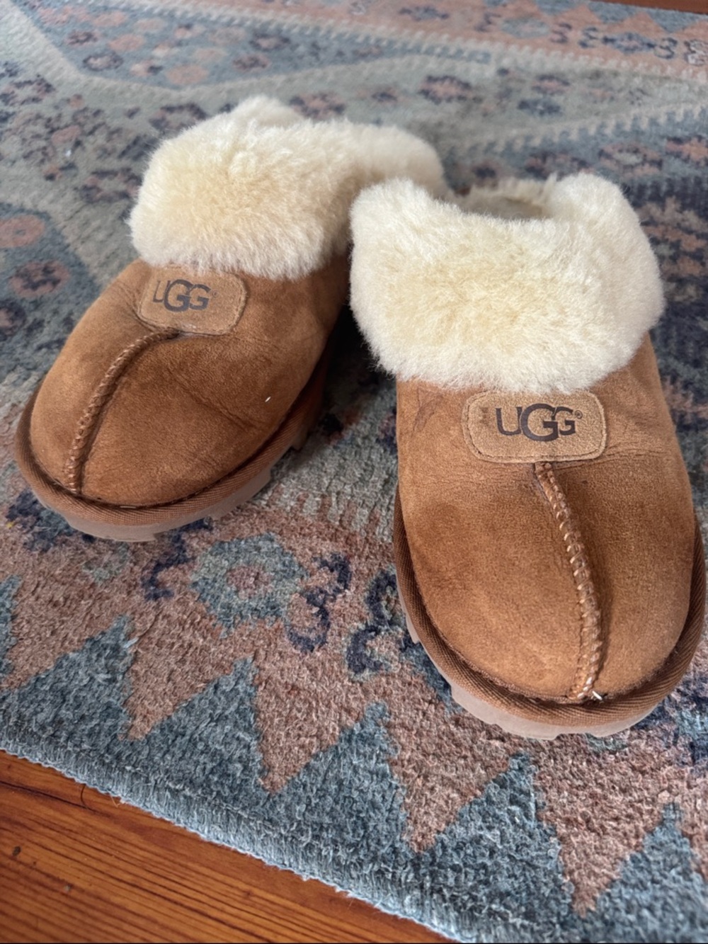 UGG Chestnut Brown Shearling Clog Slippers